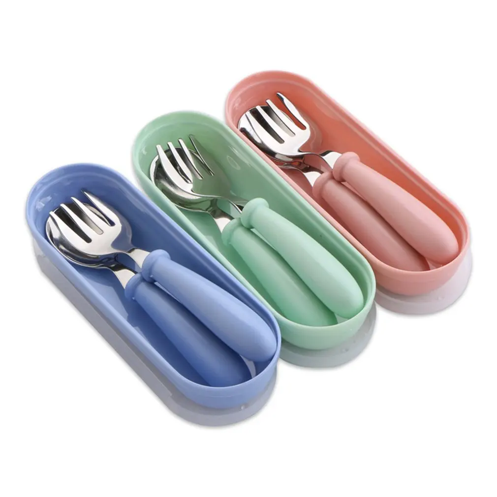 1 Set Cute Baby Cutlery Children's Tableware Cutlery Baby Food Feeding Spoon Fork Three Styles Optional New Children's Utensils