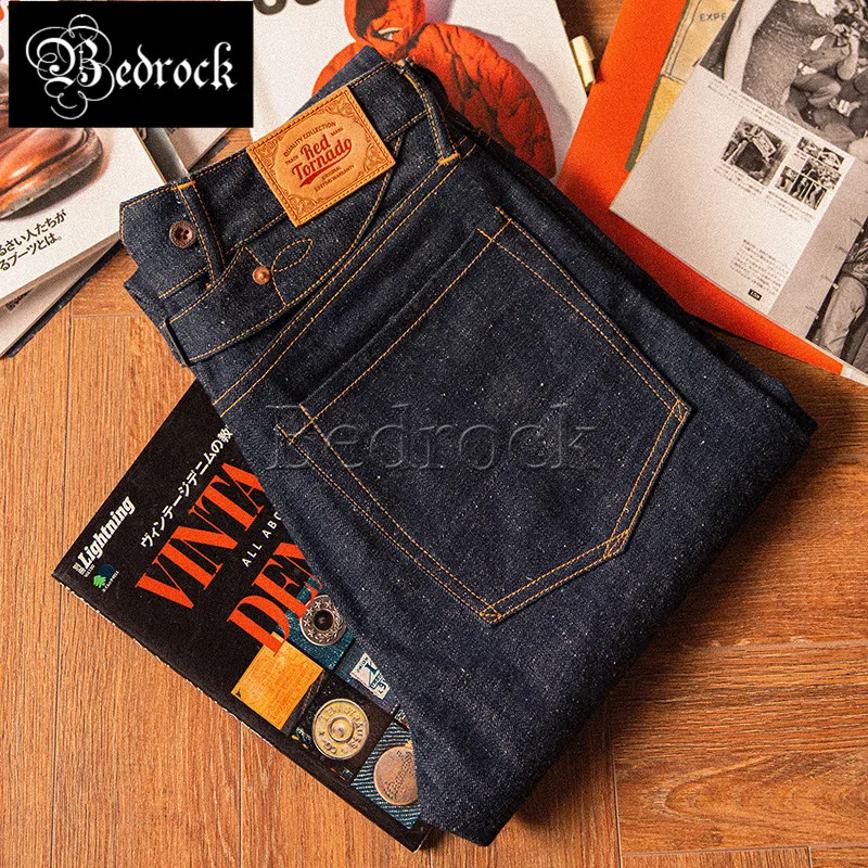 Heren Jeans 14Oz Vintage Selvedge Denim Jeans Paris Knoop Jeans Voor Mannen Taps Magere Knoop Fly Unwash Primary Indigo Jean Broek