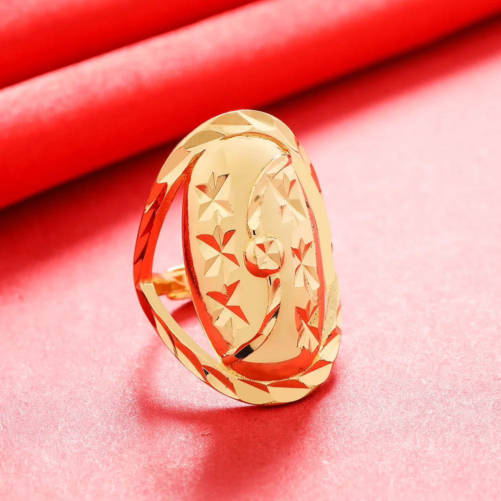 

Dubai Gold Color Rings 24K For Women Wedding Jewellery Women's Ring For Girls Bridal Wife Gifts African Dubai French