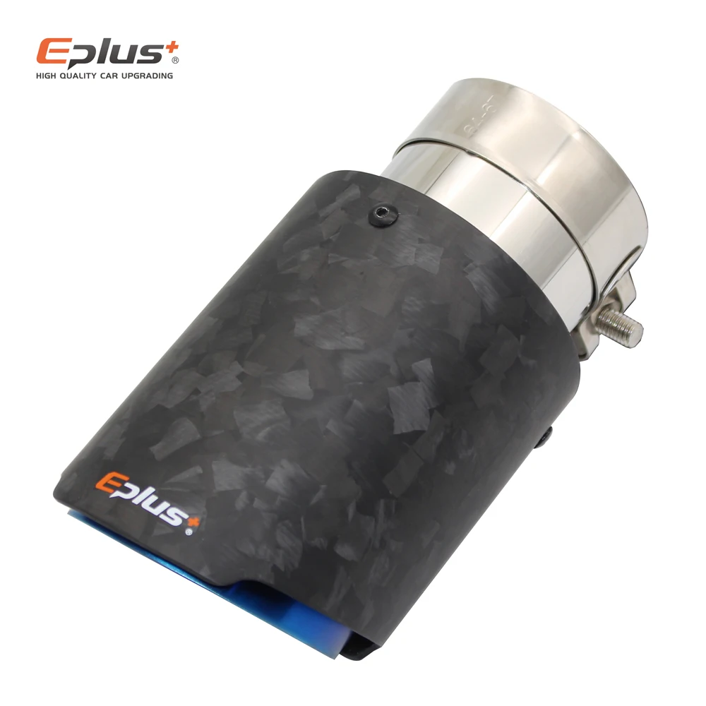 EPLUS Car Matte Scattered Pattern Carbon Fiber Muffler Tip Exhaust System Pipe Mufflers Nozzle Universal Straight Stainless Blue