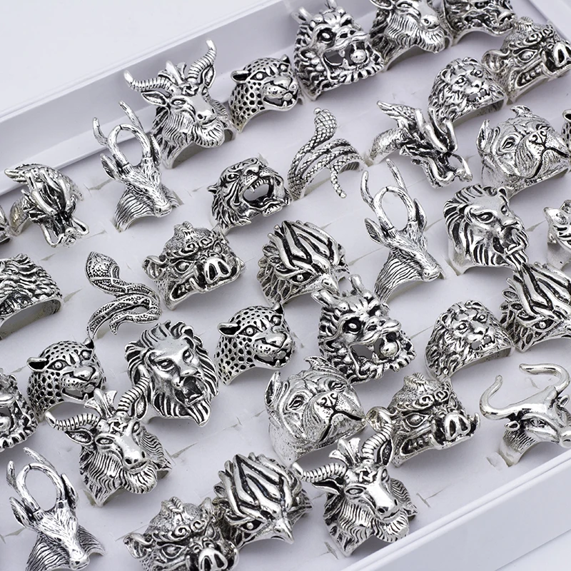 20pcs/lot Vintage Punk Animal Mix Style Metal Jewelry Rings For Men Women Size 8 to 11