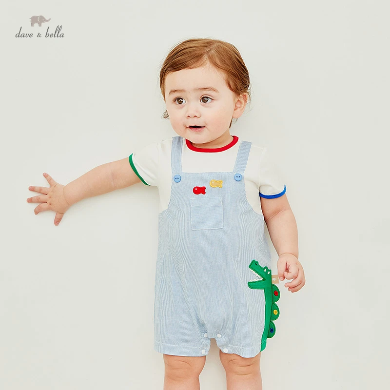 

DB17261 dave bella summer new born baby boys fashion cartoon striped jumpsuits infant toddler clothes children romper 1 piece