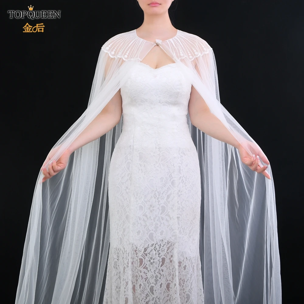 TOPQUEEN G24 Bridal Shawl for Wedding Dress Party Shawl for Wedding Woman Tulle Wedding DIY Bolero Plus Size Wedding Chiffon