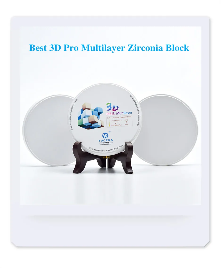 A1 A2 3D Pro 98*10~25mm Multilayer Preshaded Zirconium Disc Material zirconia Disk Blocks For Dental Lab