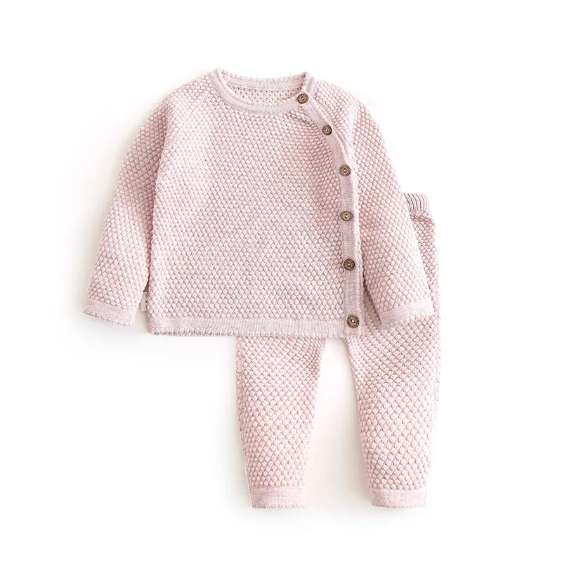 Long Sleeve Clothes Sets for Newborns Baby Girl boy Fashion fall Winter Clothing Suit Solid Woolen Knitted Cloth Infant Boy sets