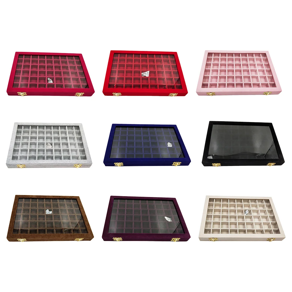 Velvet Jewelry Box Jewellery Storage Earring Organizer with Glass for Lid Ring Bracelet Necklace Watch Pendant Tray Showcase Gif