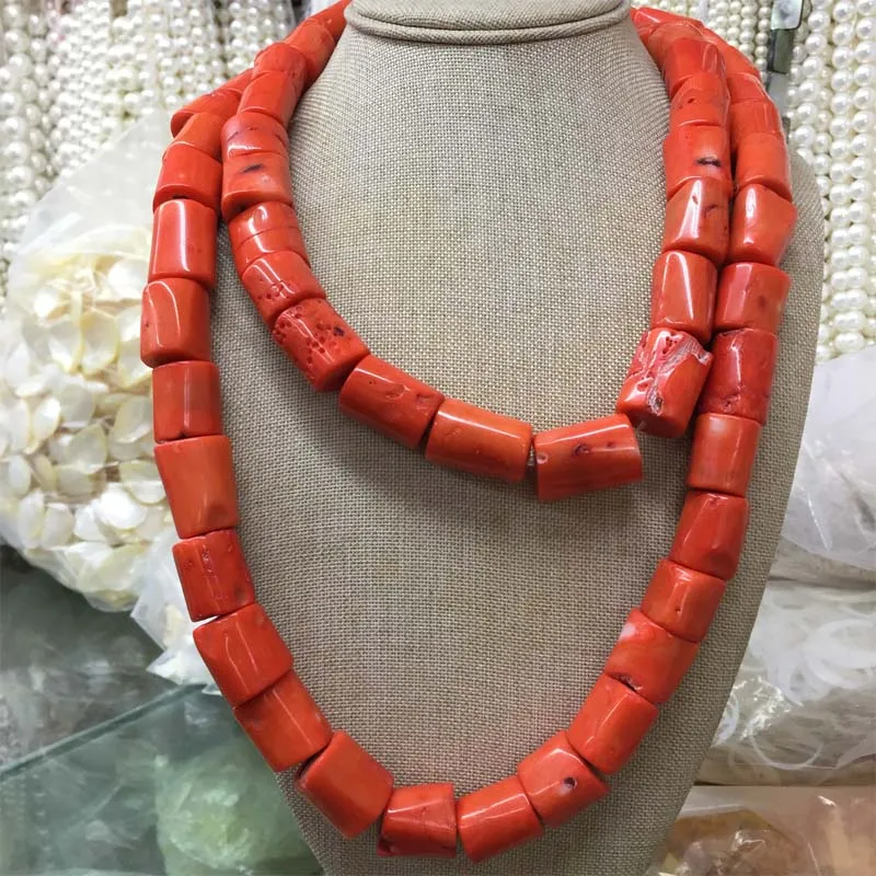 Luxury Natural Coral Necklace Customize Hot Sale Orange Coral Necklaces Nigerian Big Large Pageant Prom Wedding Bridal Jewelry