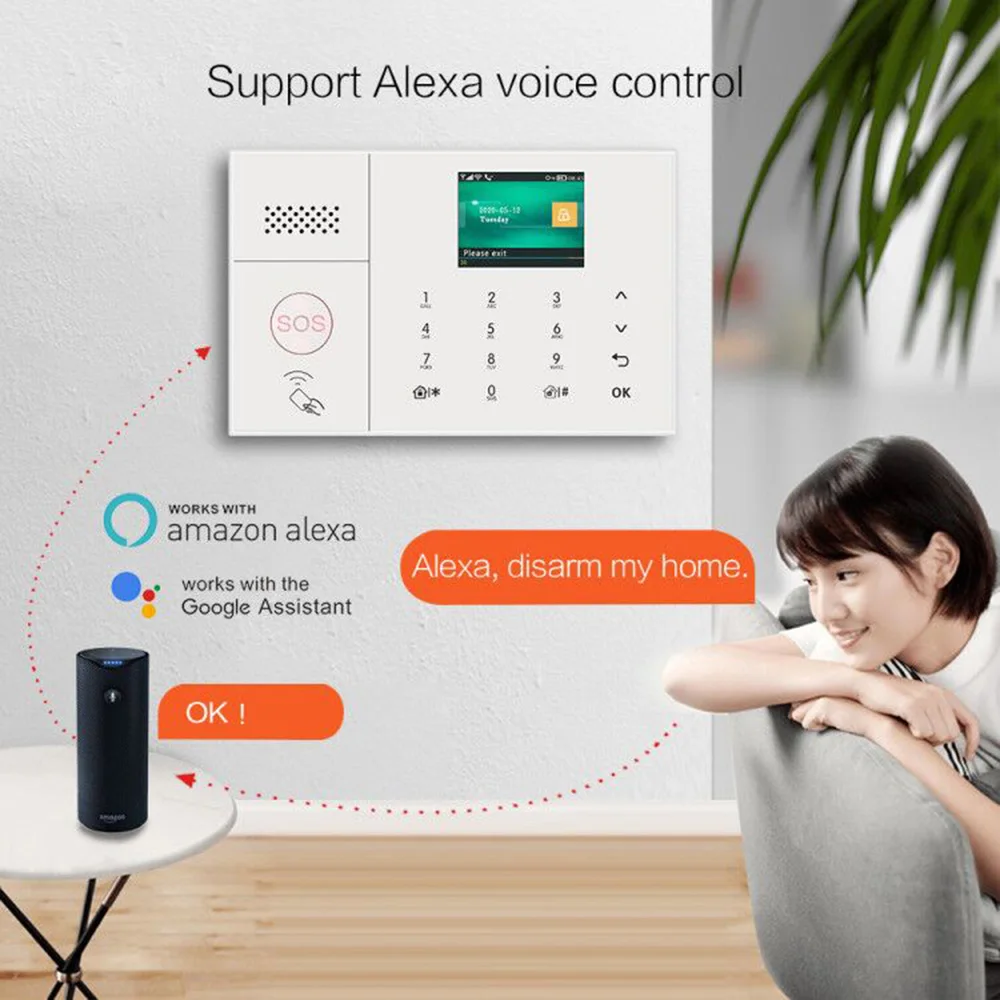 PGST PG-108 Tuya Wireless Home WIFI GSM Home Security With Motion Detector Sensor Burglar Alarm System Support Alexa & Google