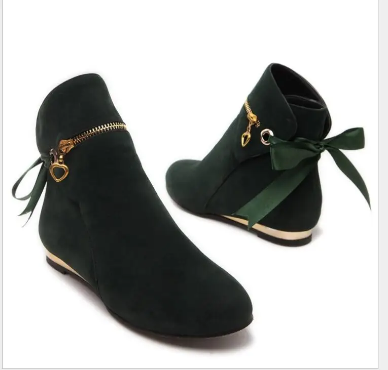 New Sweet Red Bow Ankle Boots Women Faux Suede Boots Short Boots Fashion round toe solid ankle boots Woman Shoes Large size