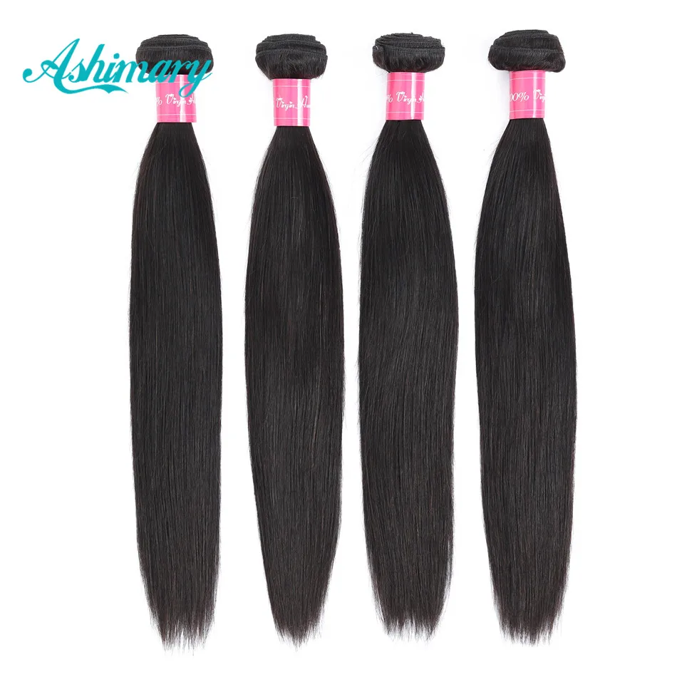 

Ashimary 4 Bundles Brazilian Straight Hair 8-28 Inch Human Hair Weave Bundles Natural Black Non-Remy Hair Extensions