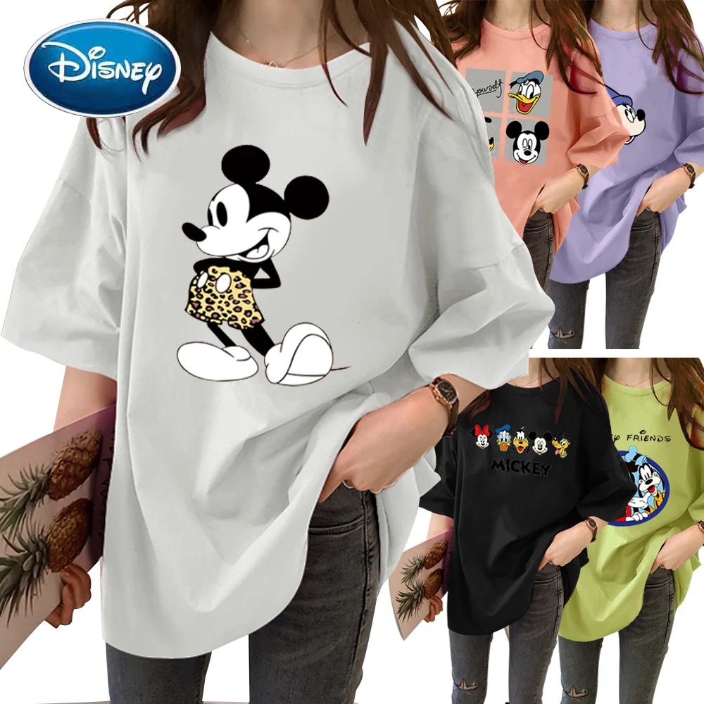 Disney T-Shirt Fashion Donald Duck Mickey Mouse Goofy Cartoon Print Women Short Sleeve Casual O-Neck Tee Tops 8 Style Female