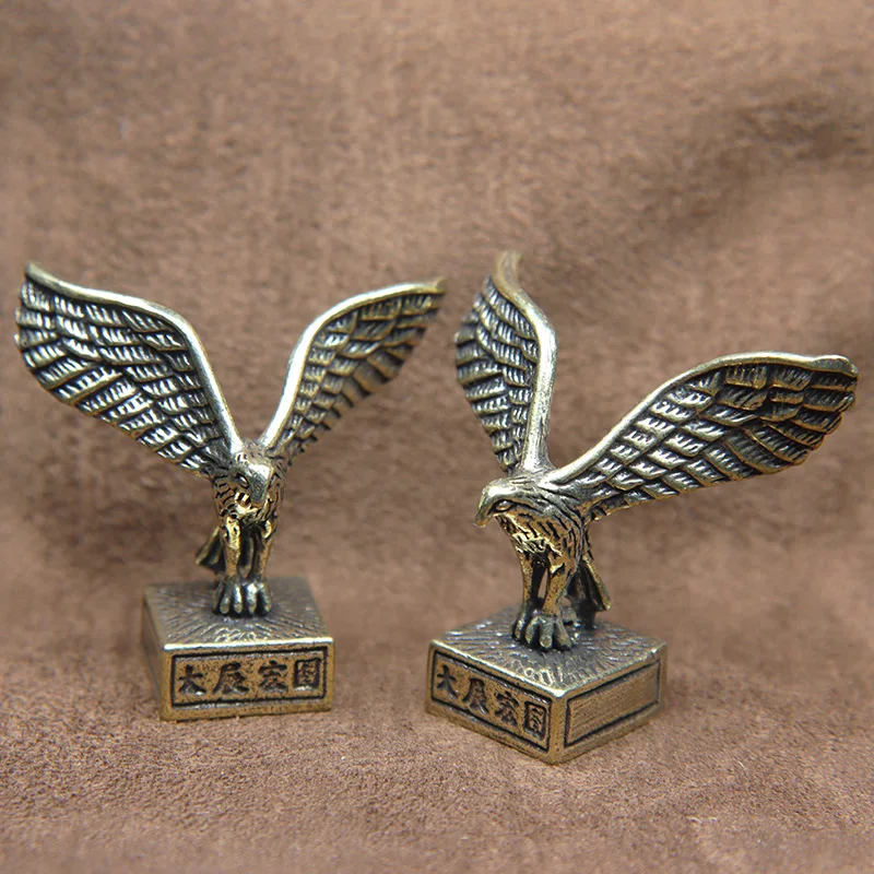 Solid Brass Vintage Lucky Eagle Seal Figurines Miniatures Desk Ornament Home Feng Shui Decoration Crafts Accessories Collections
