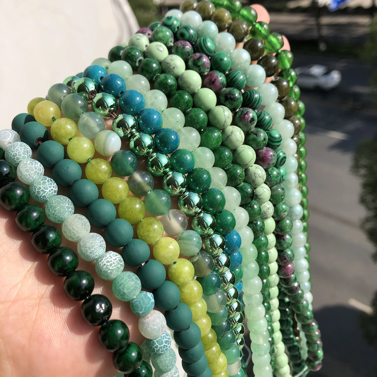 4-12mm Green Series Natural Gems Malachite Peridot Turquoises Beads Crystal Agates Round Beads For Jewelry Making DIY Bracelets