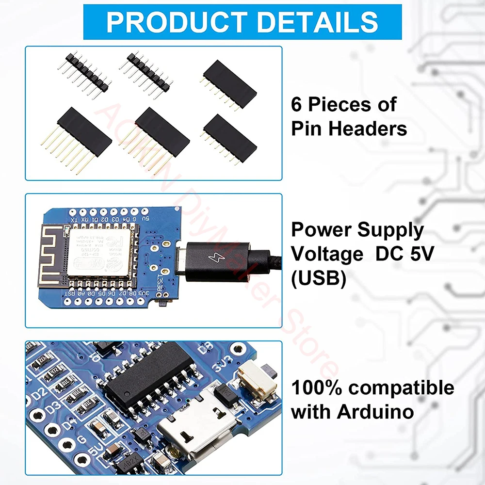 10pcs ESP8266 ESP-12F NodeMcu Mini D1 modulo WeMos Lua WiFi scheda di sviluppo Internet per Arduino compatibile con WeMos D1 Mini