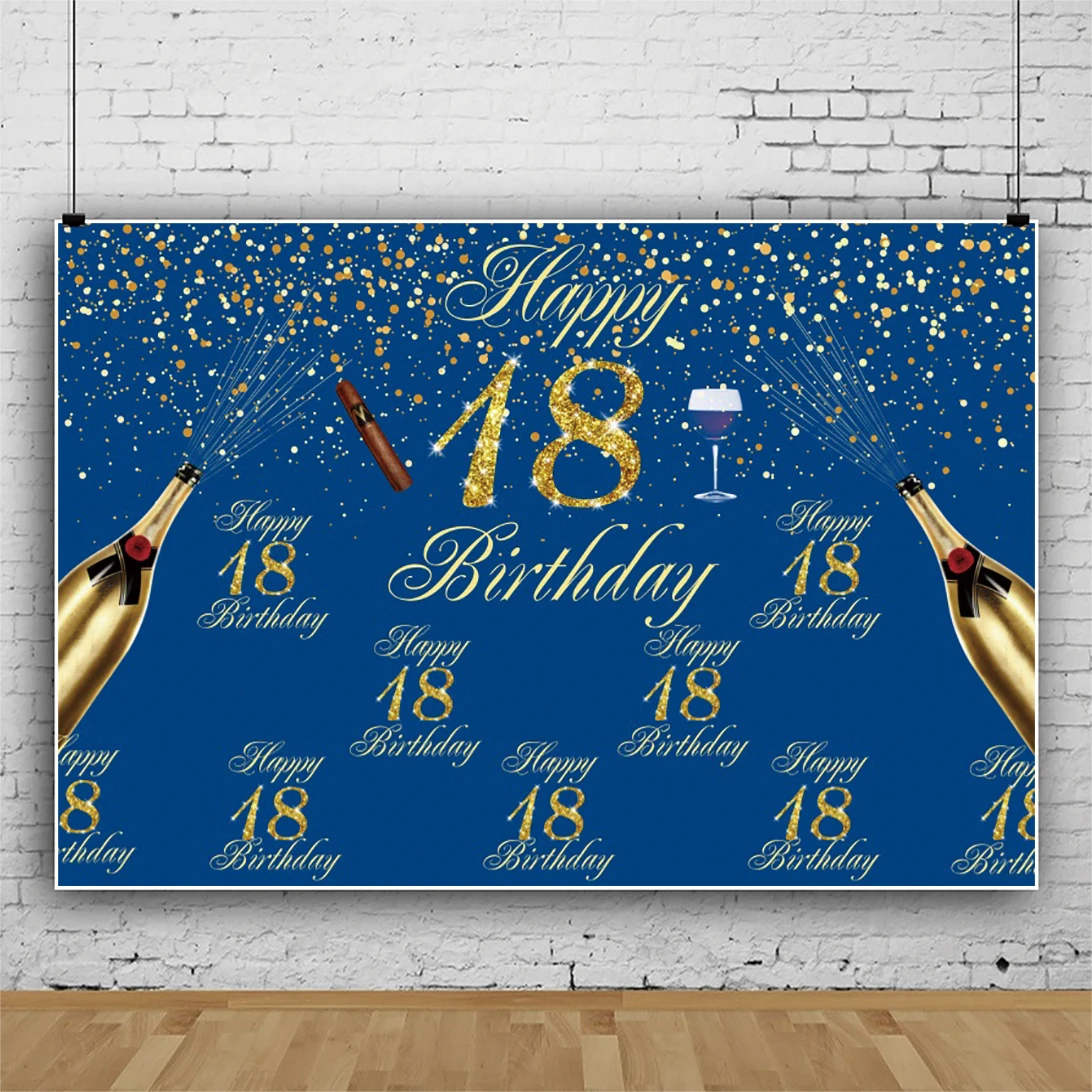 

Laeacco Blue Backdrop For Photography Gold Dots 18th Happy Birthday Party Customized Poster Pattern Photo Background Photostudio