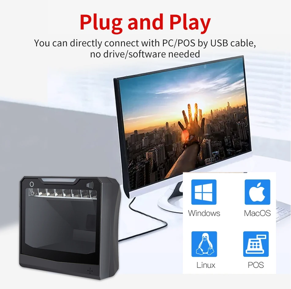 Handfree 1D/2D Ticketing QR Barcode Scanner omni-directional Barcode Scanner Platform Original Designer Desktop Auto Sense