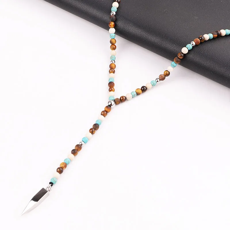 New Men Necklace Natural Stone Beads Tiger Eye Matte Onyx 316L Stainless Steel Cute Pendant Necklace Jewelry Gift Men