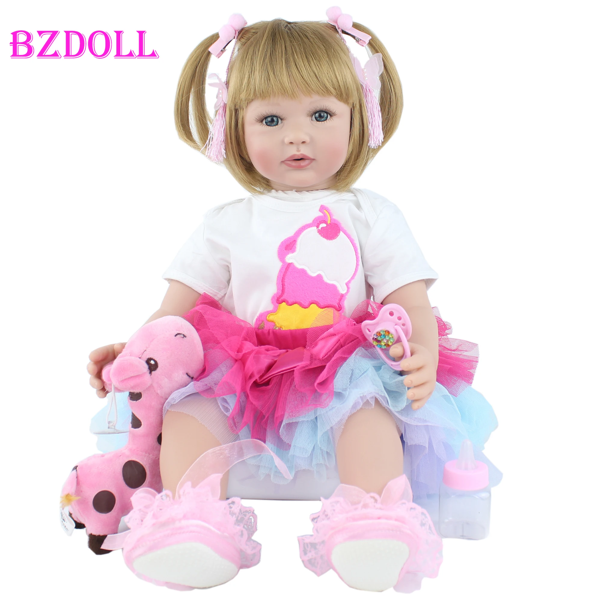 

Special Offer 60cm Silicone Reborn Toddler Babies Doll Like Real Princess Blonde Bebe Kid Birthday Gift Dress up Toys