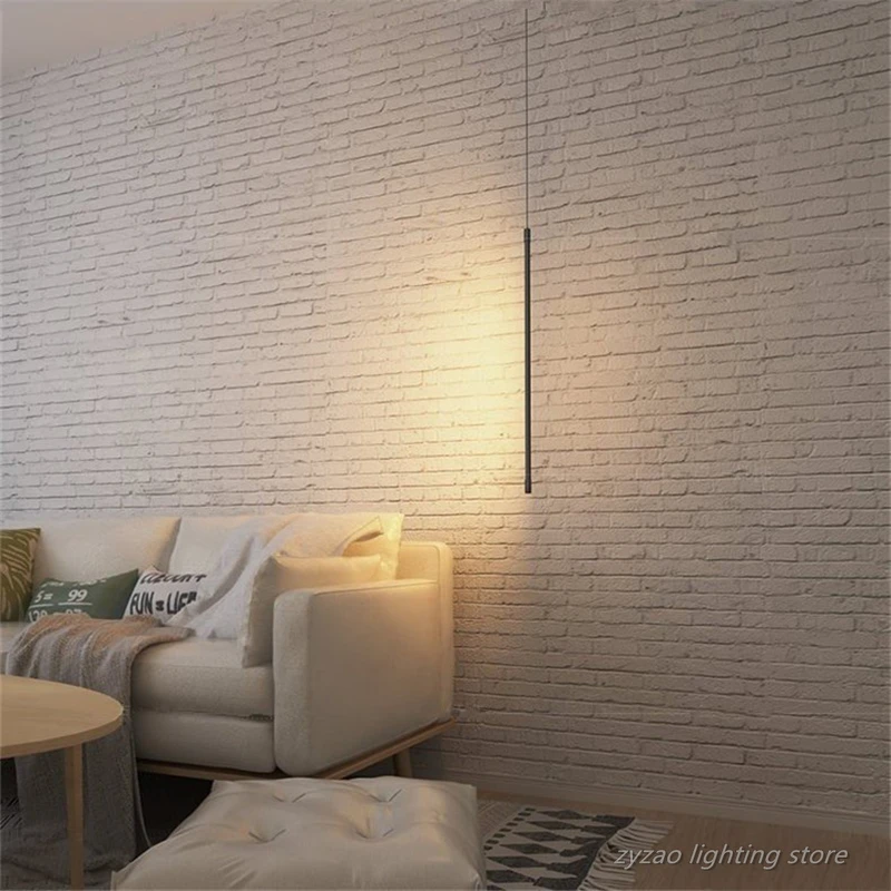 

Simple Bedroom Bedside Pendant Lights Modern Living Room Decor Line LED Pendant Lamps Geometry Line Strip Hanging Light Fixtures