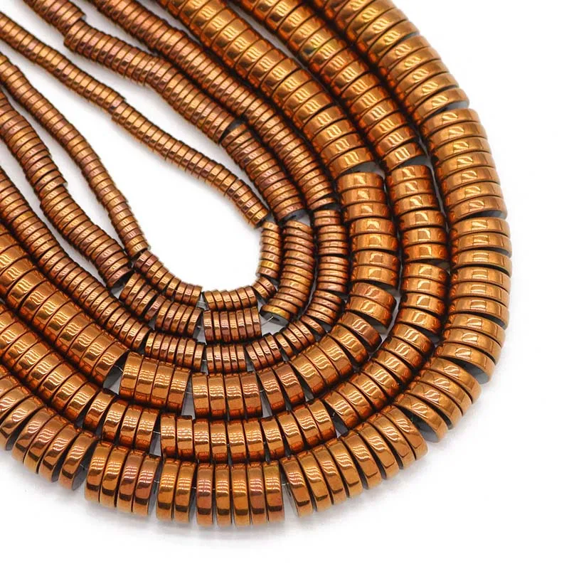 3-8MM Flat Round Coin Natural Hematite Stone Copper Spacer Charm Loose Beads For Jewelry Making Bracelet Necklace DIY Findings
