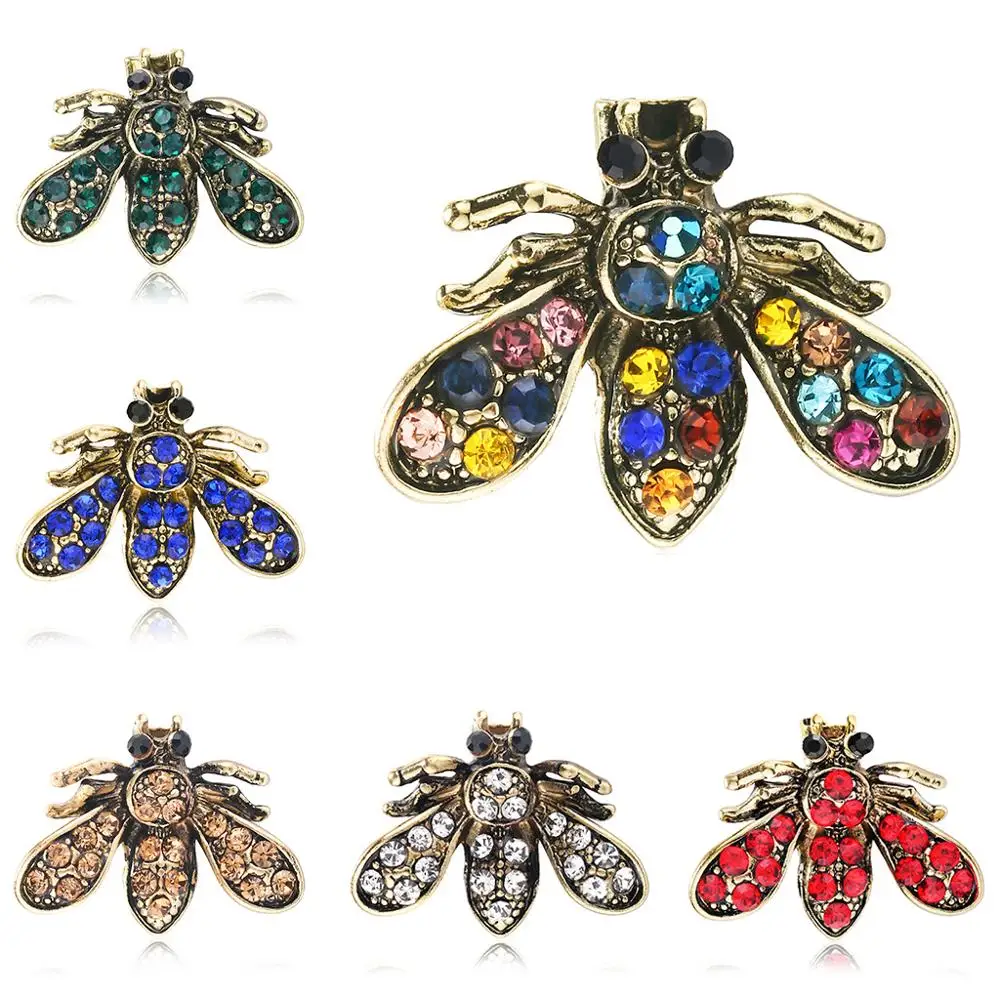 6pcs/set small size red silver blue green colorful rhinestone bee insect animal brooch pins for women