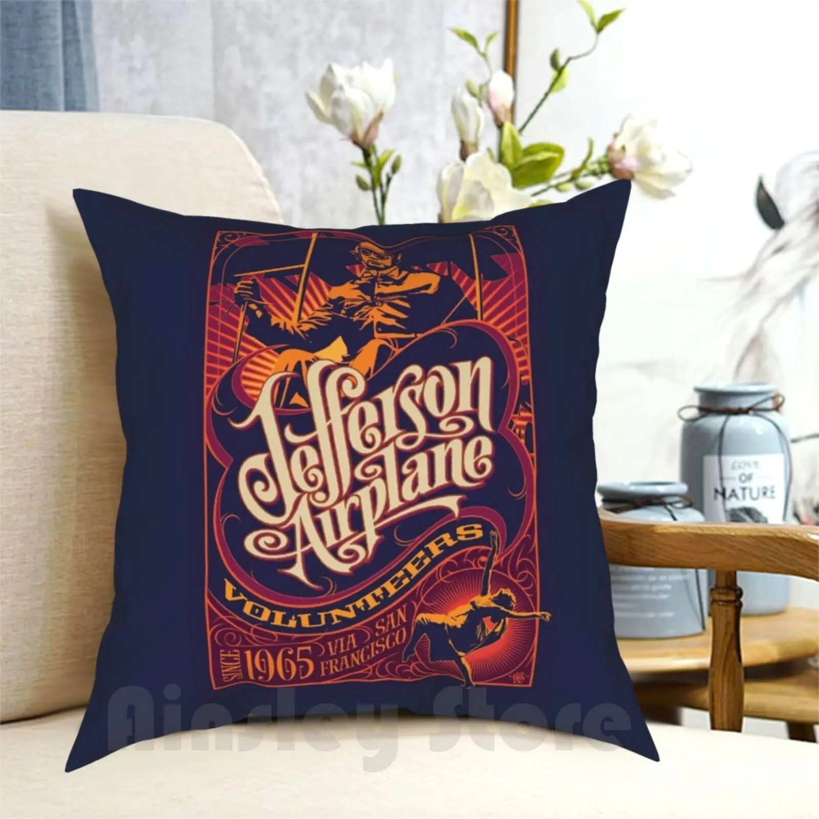 Jefferson Airplane Pillow Case Printed Home Soft DIY Pillow cover Music Psychedelic Roll Hippie San Francisco Haight