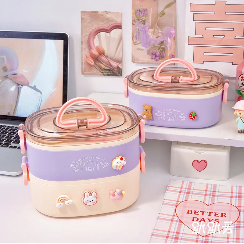 Lunchbox Vrouwen Draagbare Grote Capaciteit Geïsoleerde Student Double-Layer Magnetron Verwarming Bento Box Voedsel Container Opslag 466