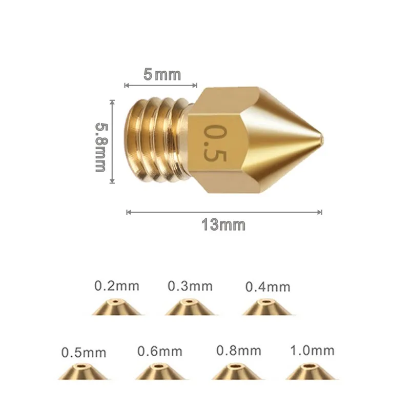 5/10pcs MK8 Brass Nozzle 1.75/3.0mm Filament Print J-Head  Extruder Threaded 0.2/0.3/0.4mm For 3D Printers V6 Hotend