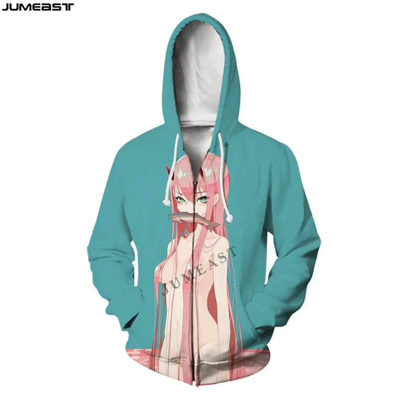 Jumeast Men Women DARLING In The FRANXX Zero Two Oversized Coat Streetwear Harajuku Casual Jacket Pullover Spring Zipper Hoodies