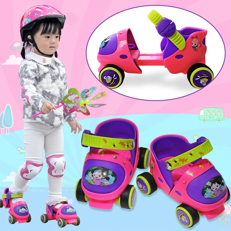 Verstellbare Kinder rollschuhe mit zweireihigem 4-Rad-Skatschuhmaterial