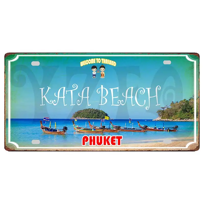 【YZFQ】Welcome to Pattaya Plaque Metal Vintage Phuket Thailand Travel Souvenir For Wall Bar Club Home Decor 30X15CM  DC-1464B