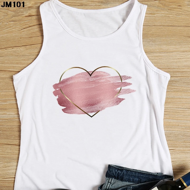 Heart Flower Printed Ladies Camisole Harajuku Casual White Vest Summer Women\'s Love Graphic Tank Tops Fashion Sleeveless T-shirt