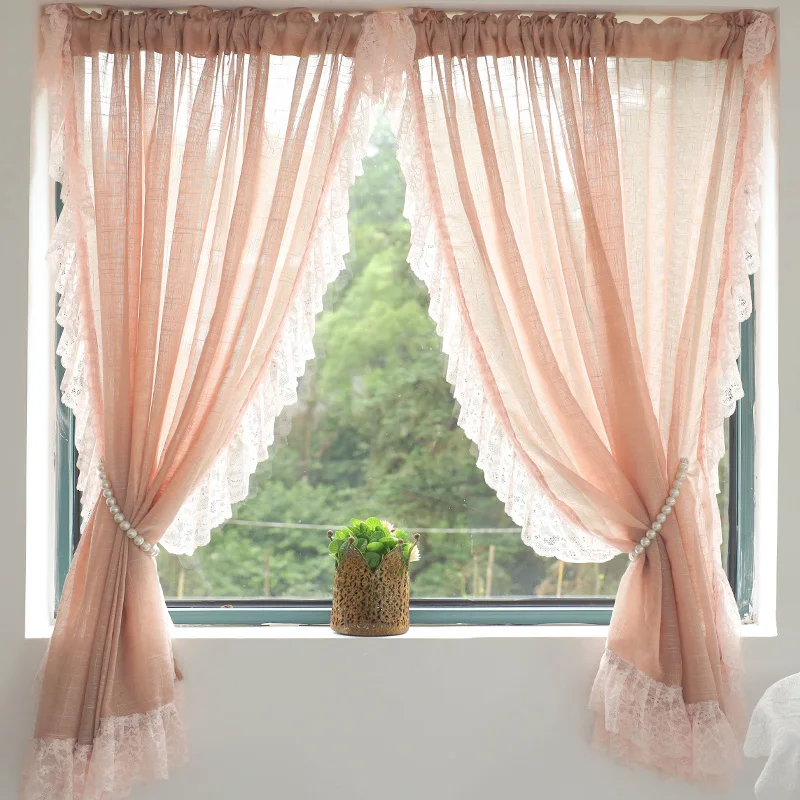 

French light luxury lace curtain living room balcony bay window screen flounce curtains Korean princess cortinas with ruffles