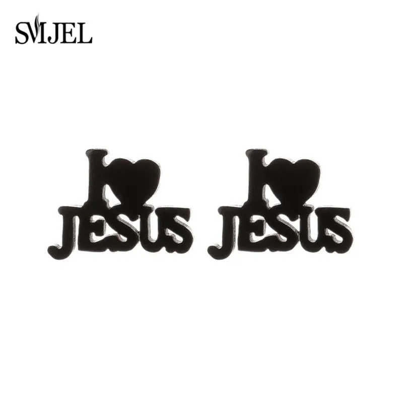 2025 Stainless Steel Jesus Cross Fashion Men Charm Earrings Metal Jewelry Christian Symbol Stud Earrings Loving Heart Accessory