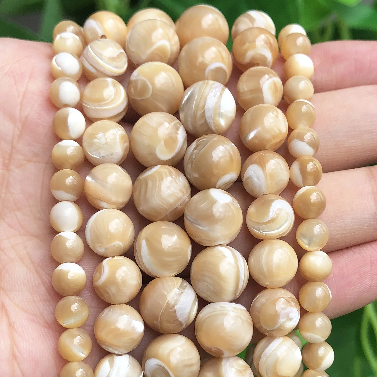 4-12mm Natural Trochus Shell Stone Beads Beige Smooth Round Loose Spacer Beads for Women Charms Jewelry Making Bracelets DIY 15\'