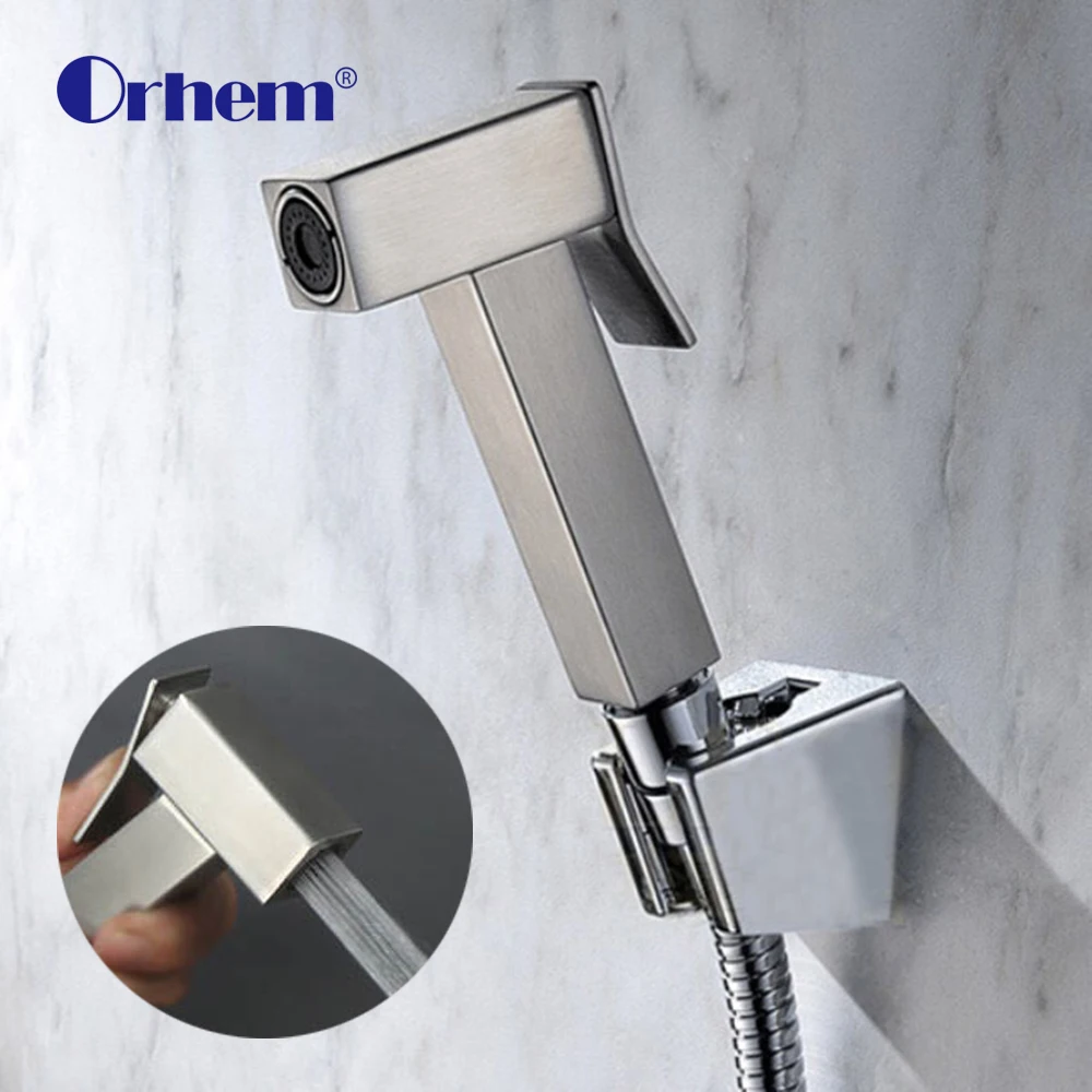 304 Stainless Steel Brushed Nickel Bidet Handheld Shower Faucet Spray Gun Kit with ABS Holder Hose for Toilet