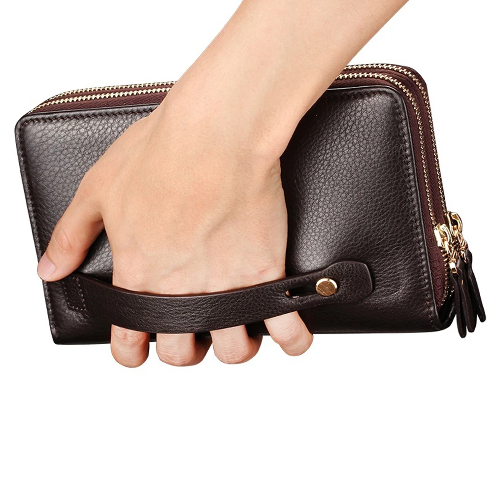 Cartera de piel sintética para hombre, bolso de mano de gran capacidad, tarjetero largo, 2020