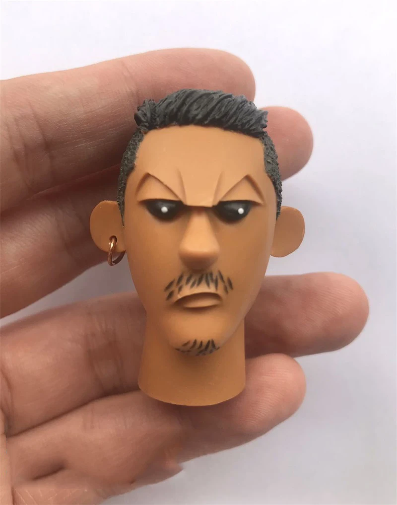 In Voorraad Voor Koop 1/6th Zwart Cartoon Japanse Mannelijke Met Oorbellen Mannelijk Hoofd Sculptuur Voor Gebruikelijke 12Inch pop Action Figure