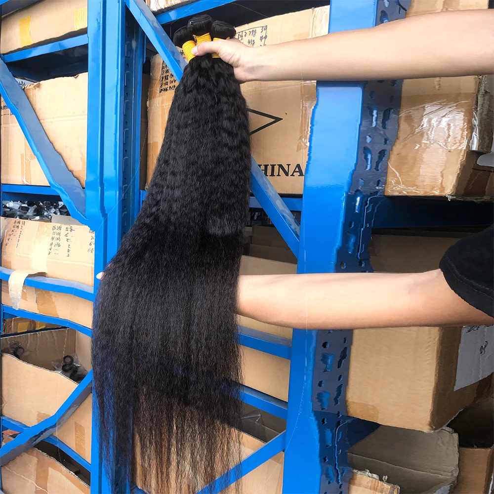 Kinky Straight Human Hair Bundles Indian Hair Bundles Yaki Straight Hair 28 30 32 Inch Kinky Straight Sew-in Hair Weaves