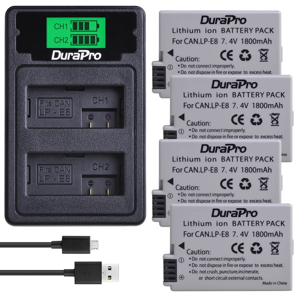 LP-E8 Batterie und Ladegerät Kit für Canon LP E8 LPE8, EOS Rebel T2i, T3i, T4i, t5i, EOS 550D 600D 650D 700D, Kuss X4, X5, X6, X6i