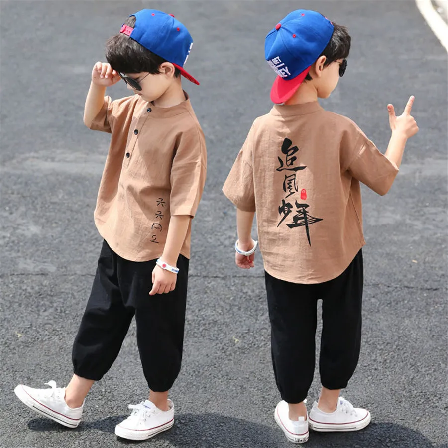 Summer Boys Clothing Set Teenage Kids Tracksuit Cotton Short Sleeve T Shirt & Pants Casual 8 9 10 11 12 Years Child Boy Clothes