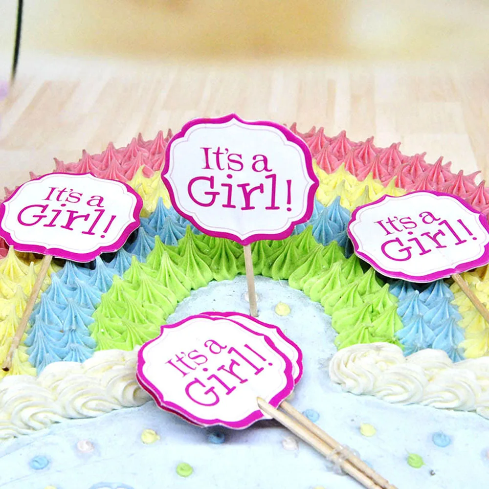 12/18/20pcs 베이비 샤워 컵케익 Toppers 소년 소녀 소년 소녀 케이크 성별 공개 Babyshower 파티 용품
