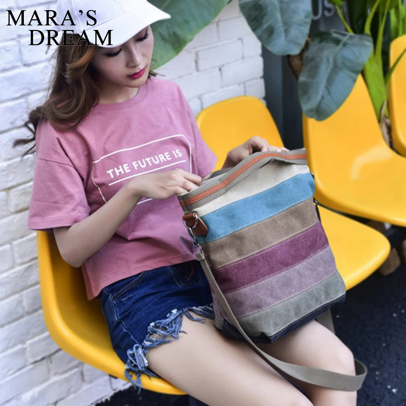 Mara's Dream Canvas Bag Brand Women Handbag Patchwork Casual Women Shoulder Bags Female Messenger Bag Ladie  Rainbow Purse Pouch