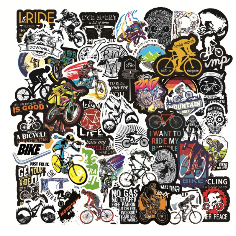 10/30/50pcs Mountain Bike Cyclist Cool Stickers  Outdoor Sports Car Travel Luggage Phone Guitar  Riding Passion Competition Kids