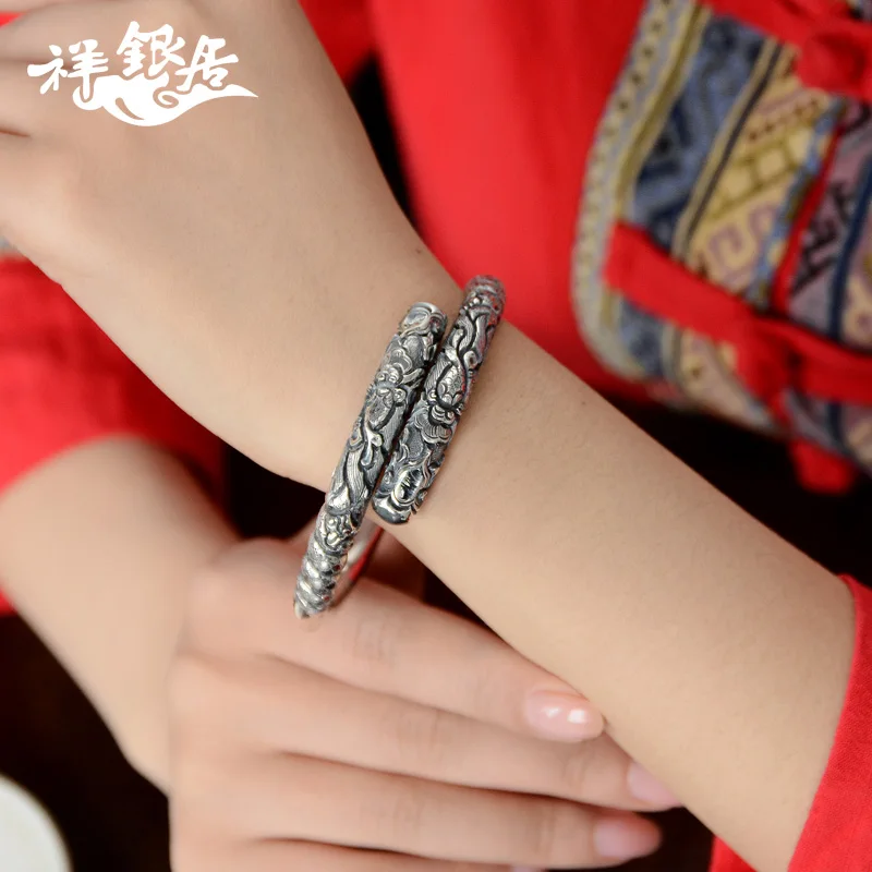 ★silver bracelet sterling silver 999 fine silver bracelet male hand silver ornaments in yunnan leading bangle bracelet