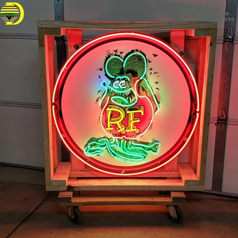 Neon Sign RAT FINK Glass Neon Light Sign Beer Bar Sign 10kv Neon Light Sign wedding Decor Aesthetic Room Decor kawaii room decor