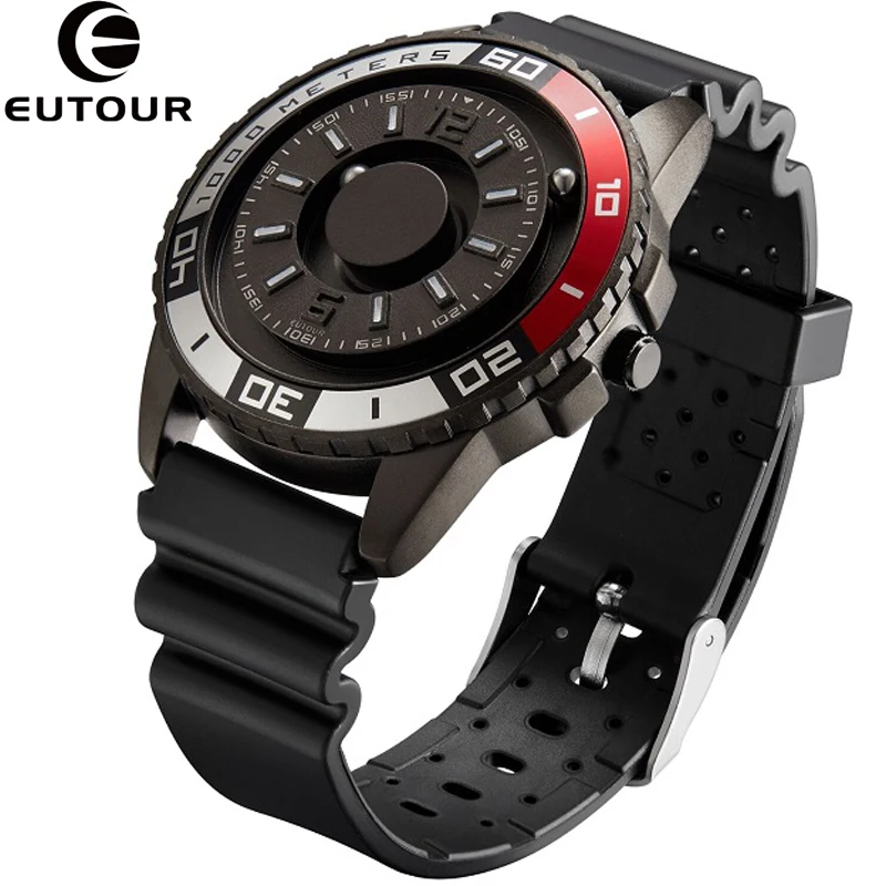 Men Watch EUTOUR Magnetic Ball Watches Yellow Canvas Leather Strap Band Mens Quartz Wristwatch Fashion Male Clock Wristwatches