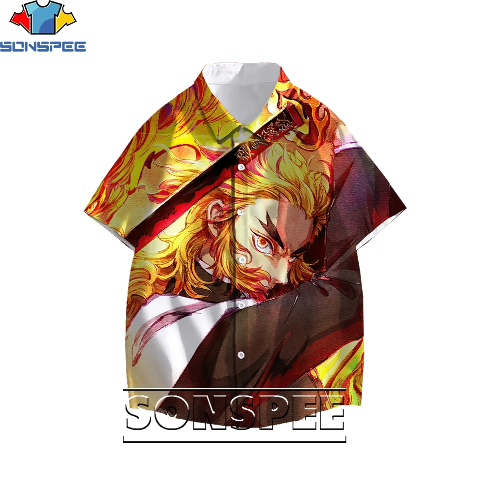 SONSPEE 3D การพิมพ์ Demon Slayer การ์ตูนอะนิเมะชายเสื้อฮาวายสุภาพสตรีสนุกเสื้อลำลองบุคลิกภาพ Harajuku