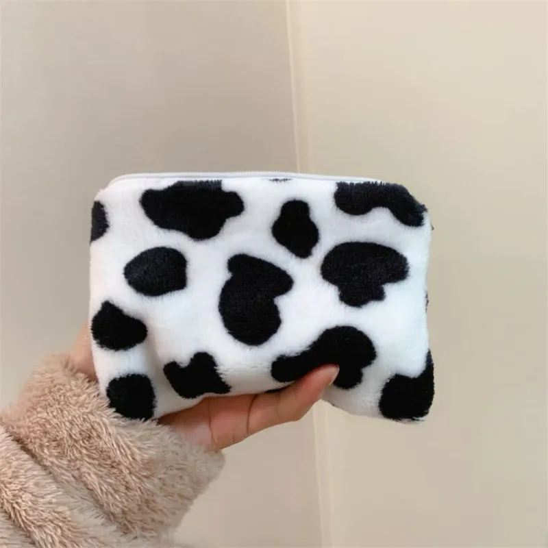 New Cute Cow Print Plush Coin Purses Mini Coin Wallet Bag Card Holder ID Credit Holder Pocket Women Girls Coin Purse