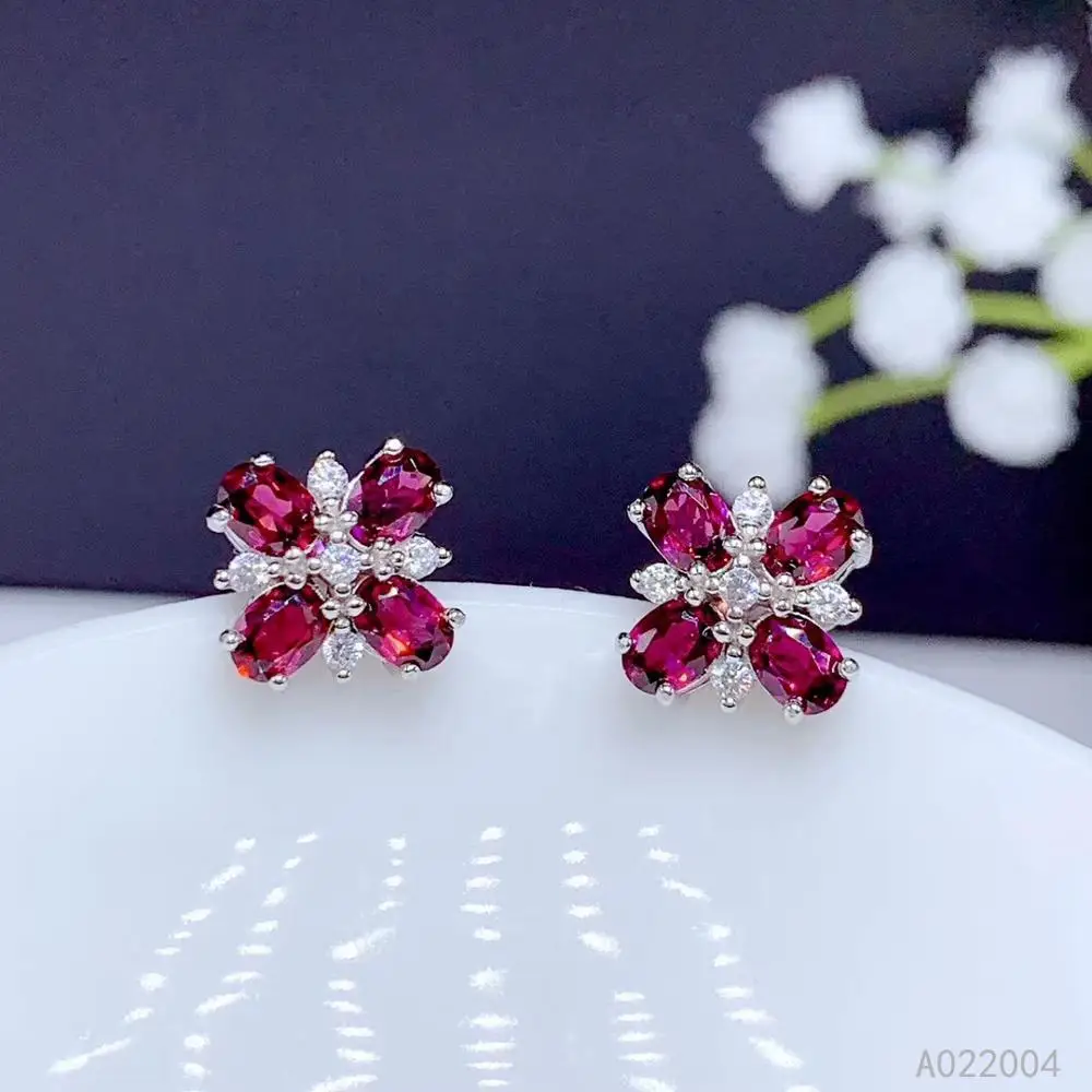 

KJJEAXCMY Fine Jewelry 925 Sterling Silver Inlaid Natural Gemstone Garnet Female Earrings Ear Studs Luxury Support Test